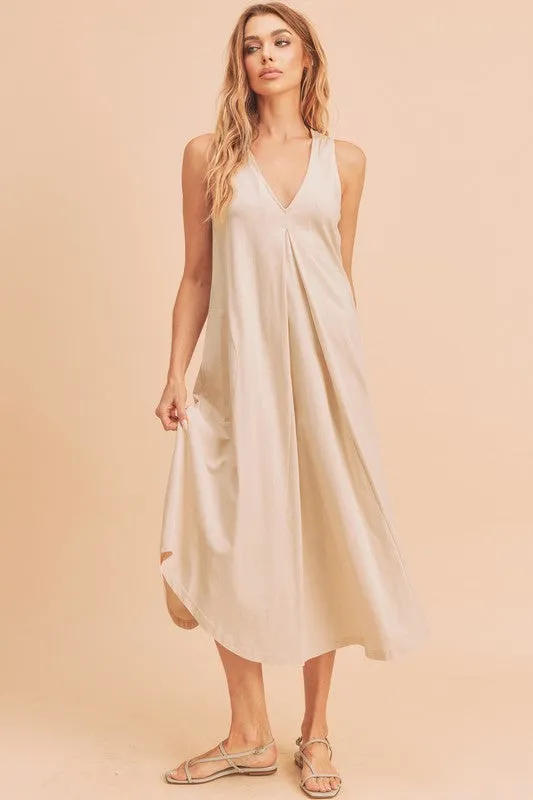 Hazel Blues® |  Aemi   Co Front Pleat Detail V-Neck Sleeveless Midi Dress
