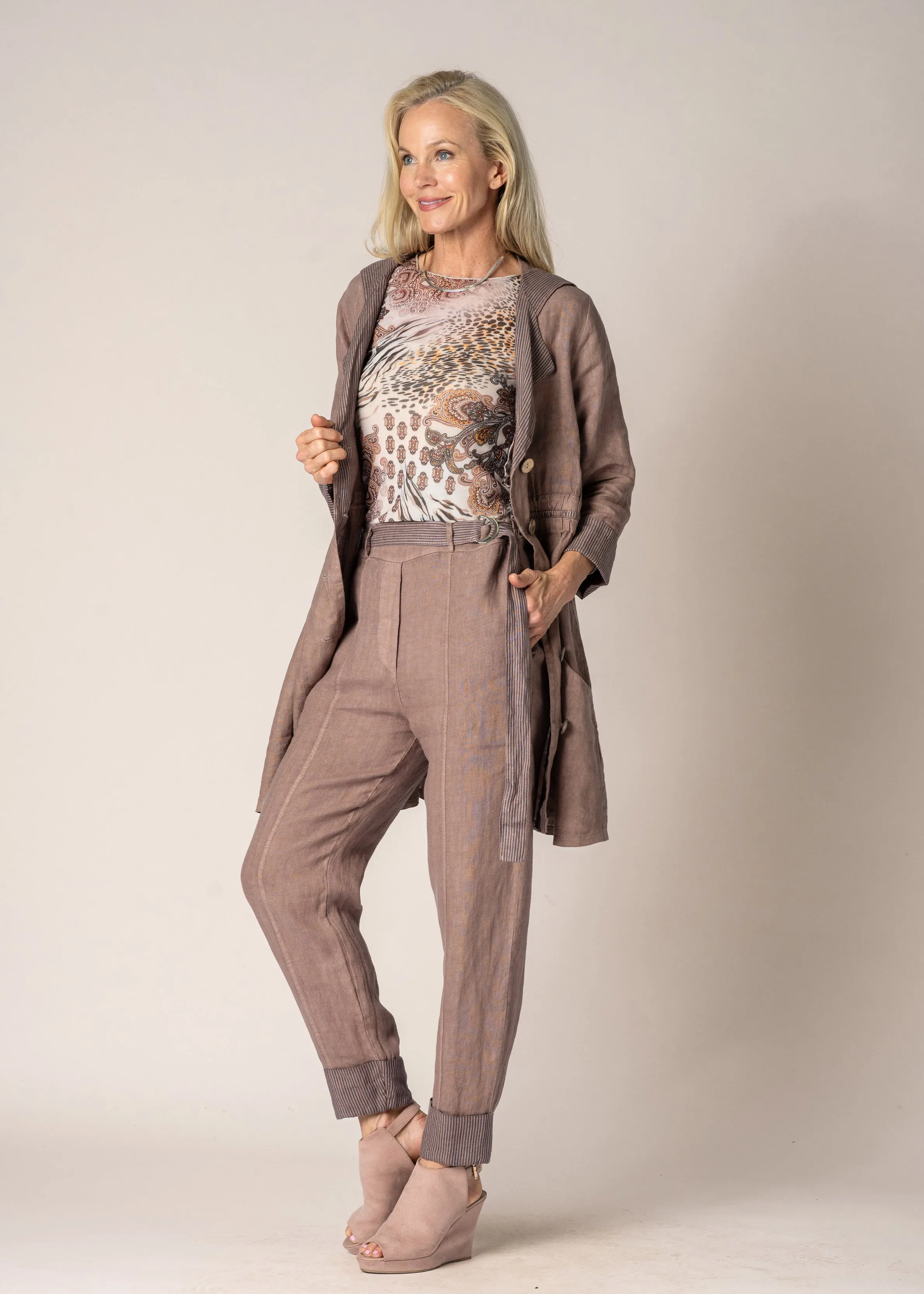 Helena Linen Pants in Milk Chocolate