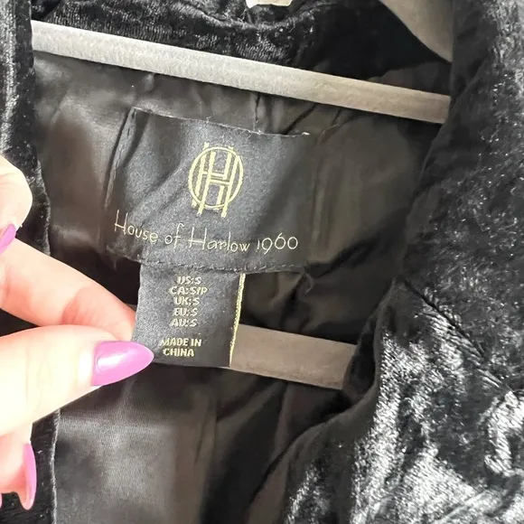 House of Harlow 1960 - Double Breasted Black Velvet Blazer w/ Gold Buttons