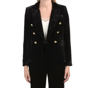 House of Harlow 1960 - Double Breasted Black Velvet Blazer w/ Gold Buttons