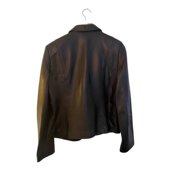 ID COLLECTION Women's 100% Leather Motorcycle Jacket Blazer in Black Size 10