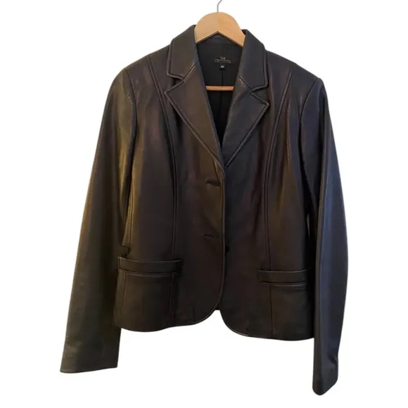 ID COLLECTION Women's 100% Leather Motorcycle Jacket Blazer in Black Size 10
