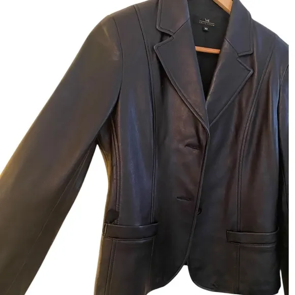 ID COLLECTION Women's 100% Leather Motorcycle Jacket Blazer in Black Size 10