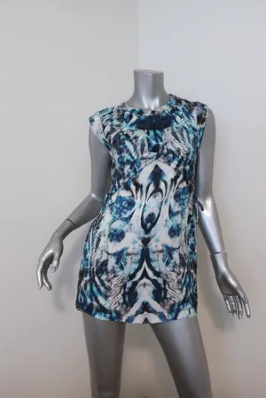 IRO Micro Mini Dress Deinia Blue Abstract Print Size 36 Sleeveless Cutout-Back