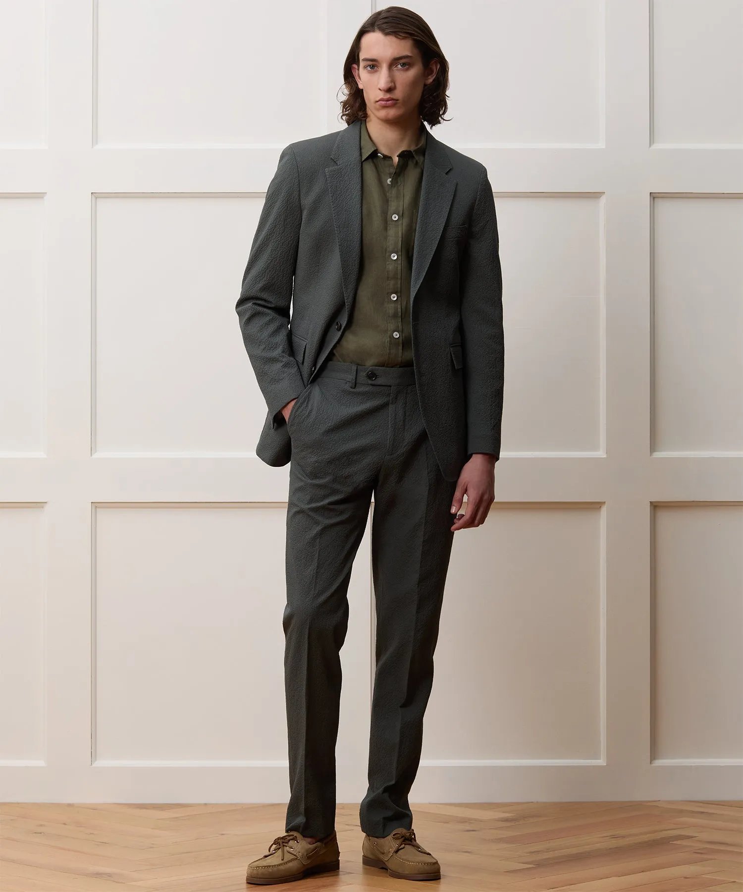 Italian Seersucker Sutton Jacket in Olive
