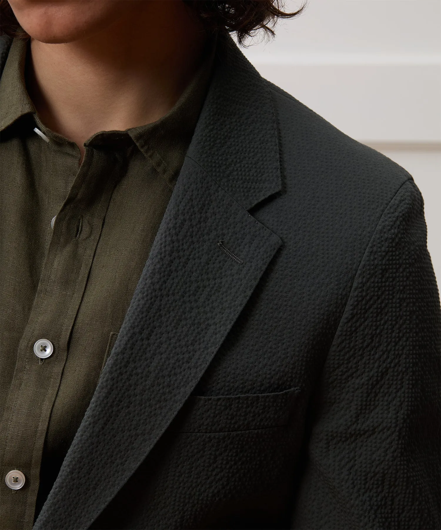 Italian Seersucker Sutton Jacket in Olive