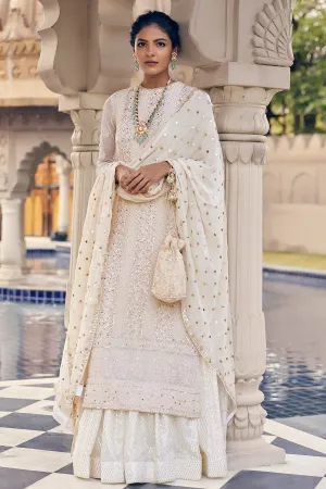 Ivory and Gold Chikankari Suit with skirt