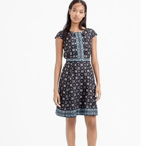 J Crew Blue Floral Cap Sleeve Silk Dress Size 4