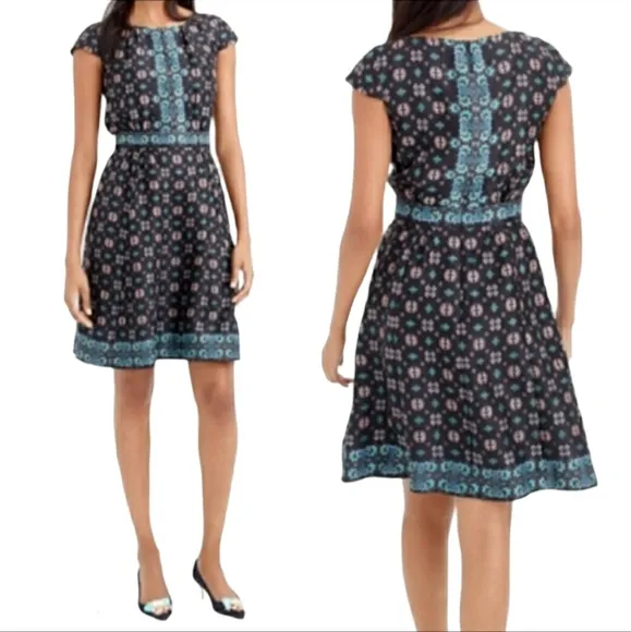 J Crew Blue Floral Cap Sleeve Silk Dress Size 4