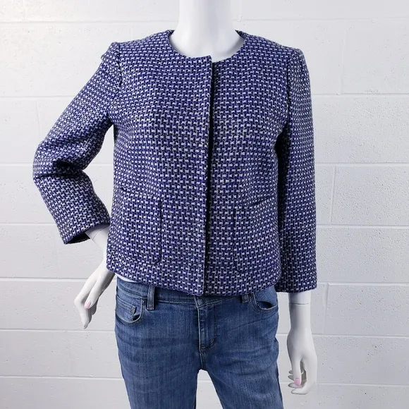 J. Crew Navy BlueTweed Cropped Blazer Jacket Women's Size 6