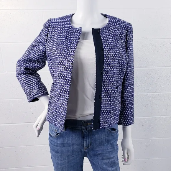 J. Crew Navy BlueTweed Cropped Blazer Jacket Women's Size 6