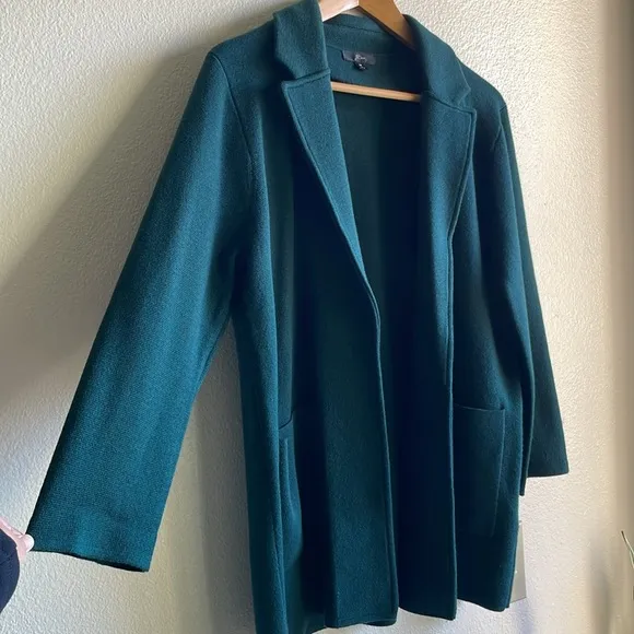 J Crew Sophie Open-front Wool Blend Sweater-blazer Old Forest Green S