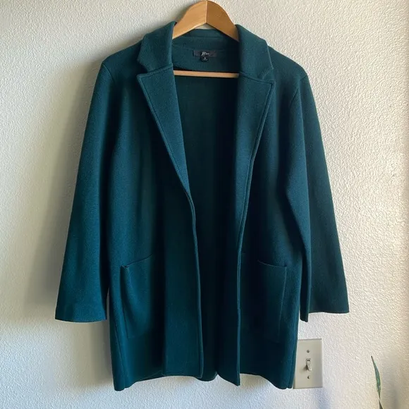 J Crew Sophie Open-front Wool Blend Sweater-blazer Old Forest Green S