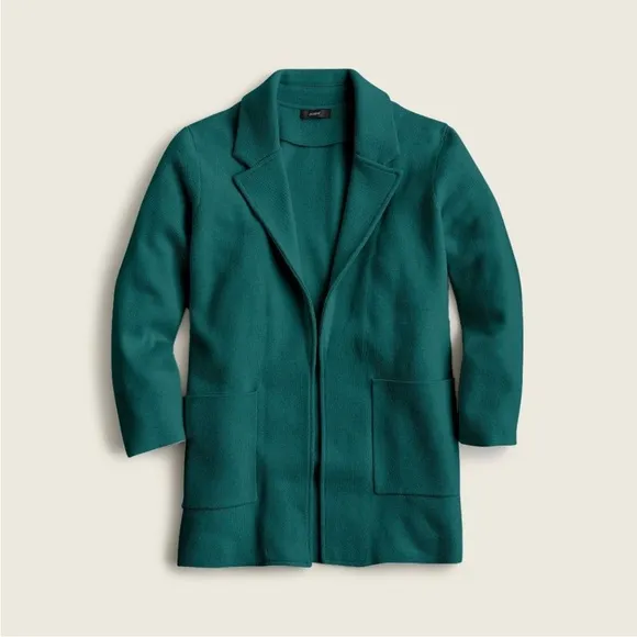 J Crew Sophie Open-front Wool Blend Sweater-blazer Old Forest Green S