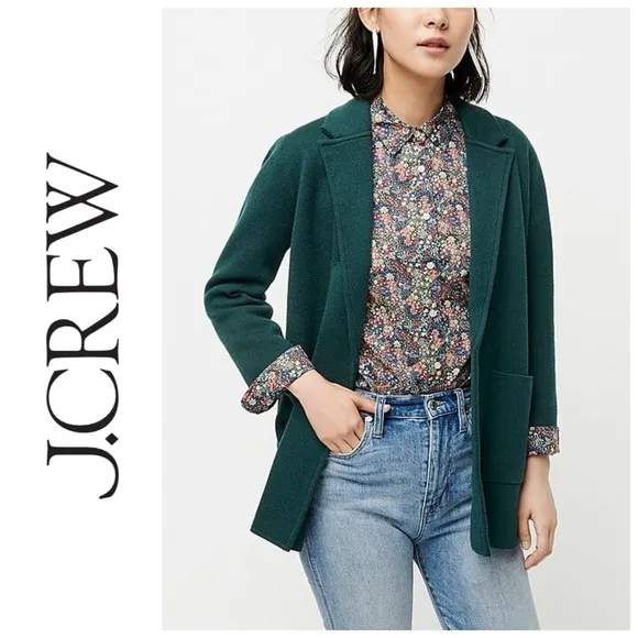 J Crew Sophie Open-front Wool Blend Sweater-blazer Old Forest Green S