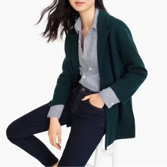 J Crew Sophie Open-front Wool Blend Sweater-blazer Old Forest Green S
