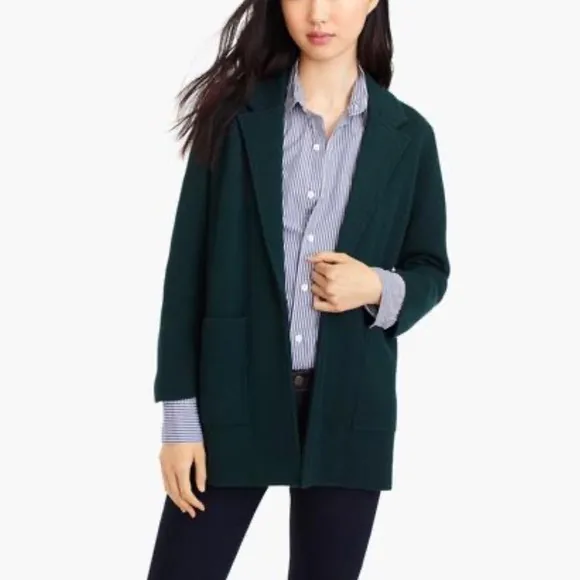 J Crew Sophie Open-front Wool Blend Sweater-blazer Old Forest Green S