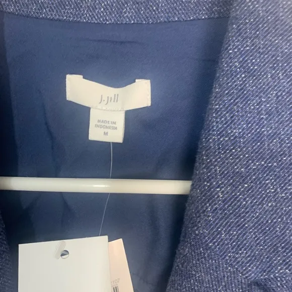 J Jill Slate Blue long line open front jacket roll tab sleeves M NWT
