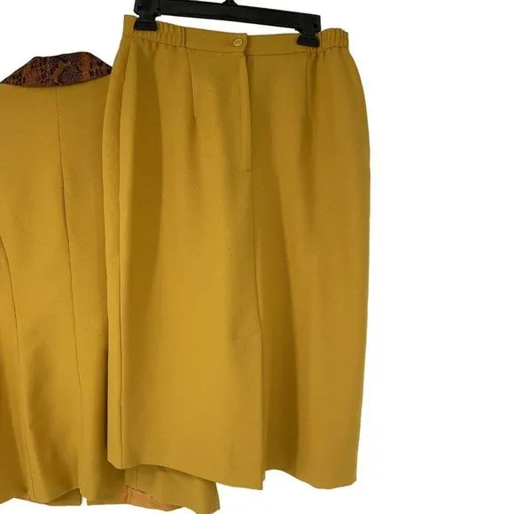 Katherine Kay Ltd. Vintage Skirt Suit Set Yellow Exotic Collar Sz 12 3965 USA