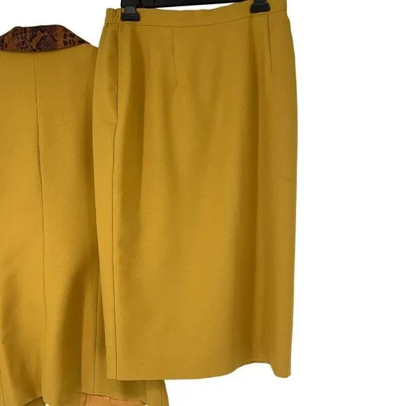 Katherine Kay Ltd. Vintage Skirt Suit Set Yellow Exotic Collar Sz 12 3965 USA