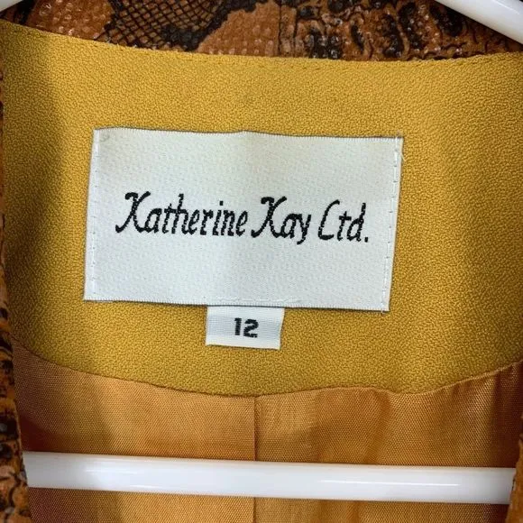 Katherine Kay Ltd. Vintage Skirt Suit Set Yellow Exotic Collar Sz 12 3965 USA