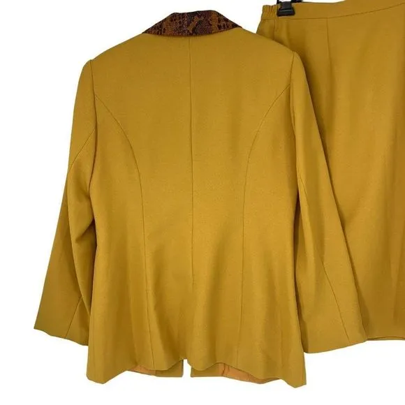 Katherine Kay Ltd. Vintage Skirt Suit Set Yellow Exotic Collar Sz 12 3965 USA