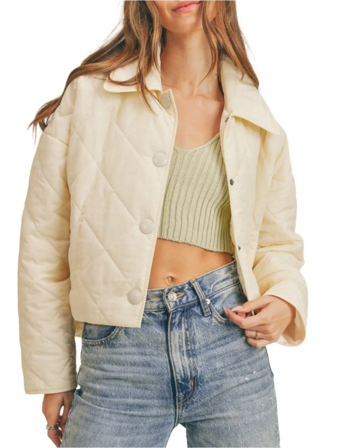 Kelly Cropped Quilted Puffer Jacket - Cream