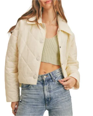 Kelly Cropped Quilted Puffer Jacket - Cream