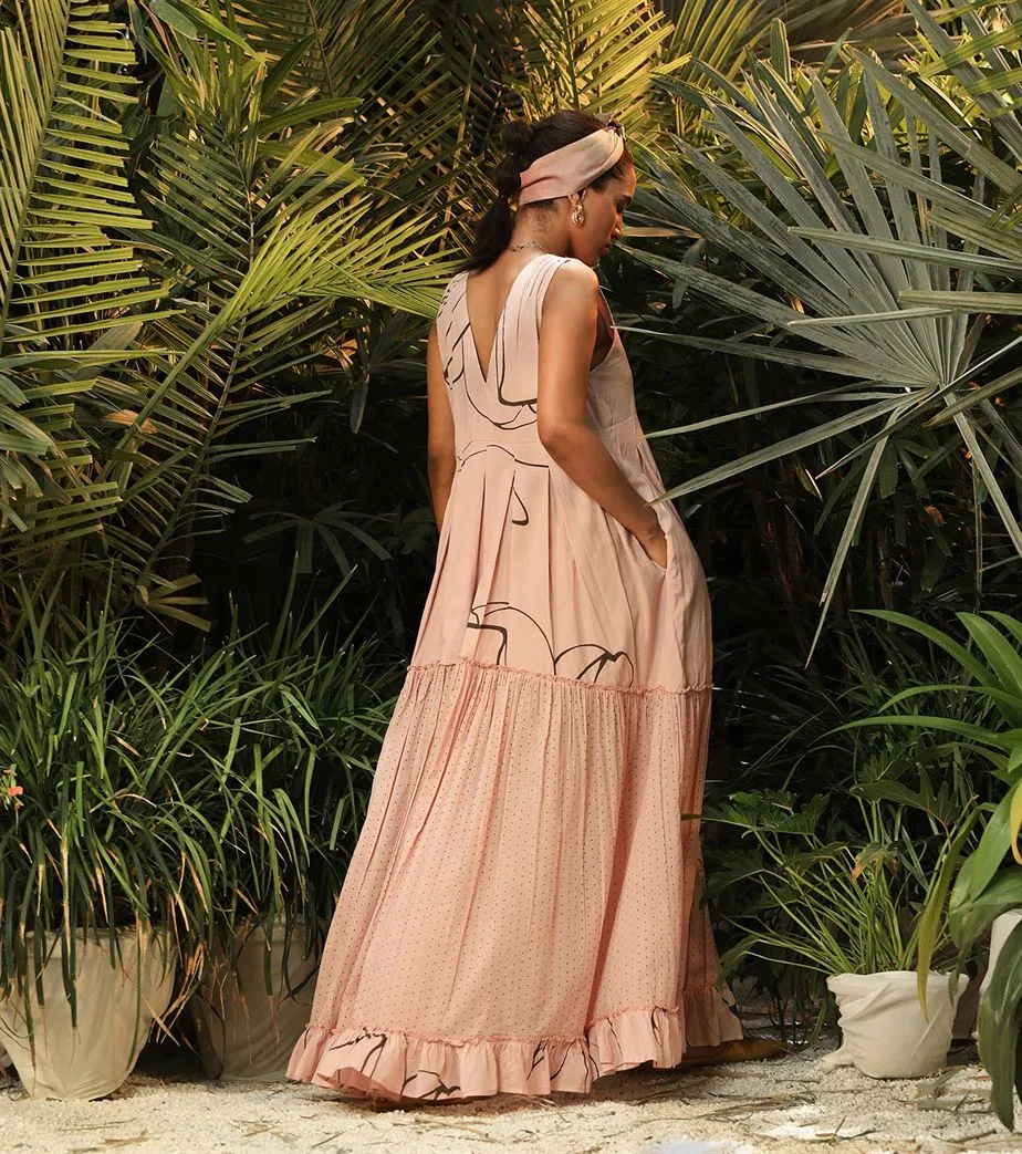 Khara Kapas   -   Whispering Winds Pink floral tiered dress - Another Day in Paradise