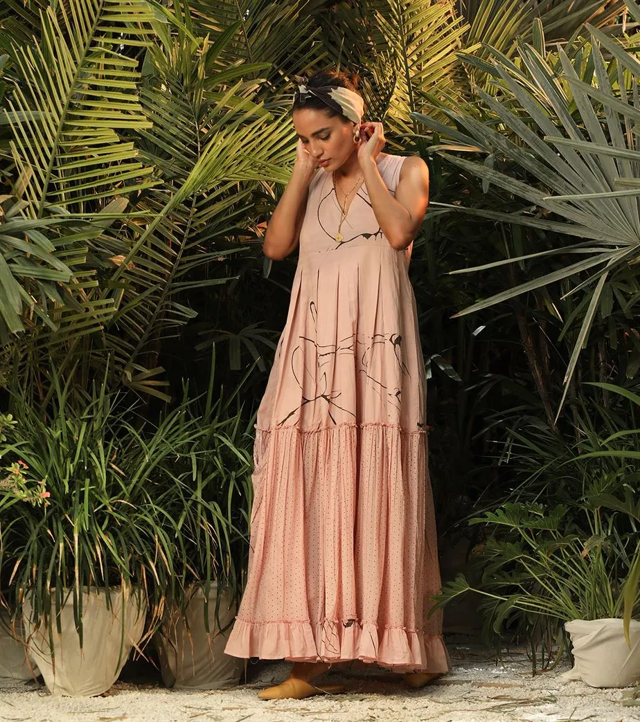 Khara Kapas   -   Whispering Winds Pink floral tiered dress - Another Day in Paradise