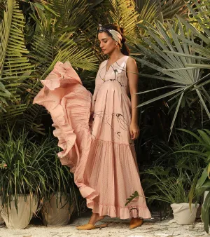 Khara Kapas   -   Whispering Winds Pink floral tiered dress - Another Day in Paradise