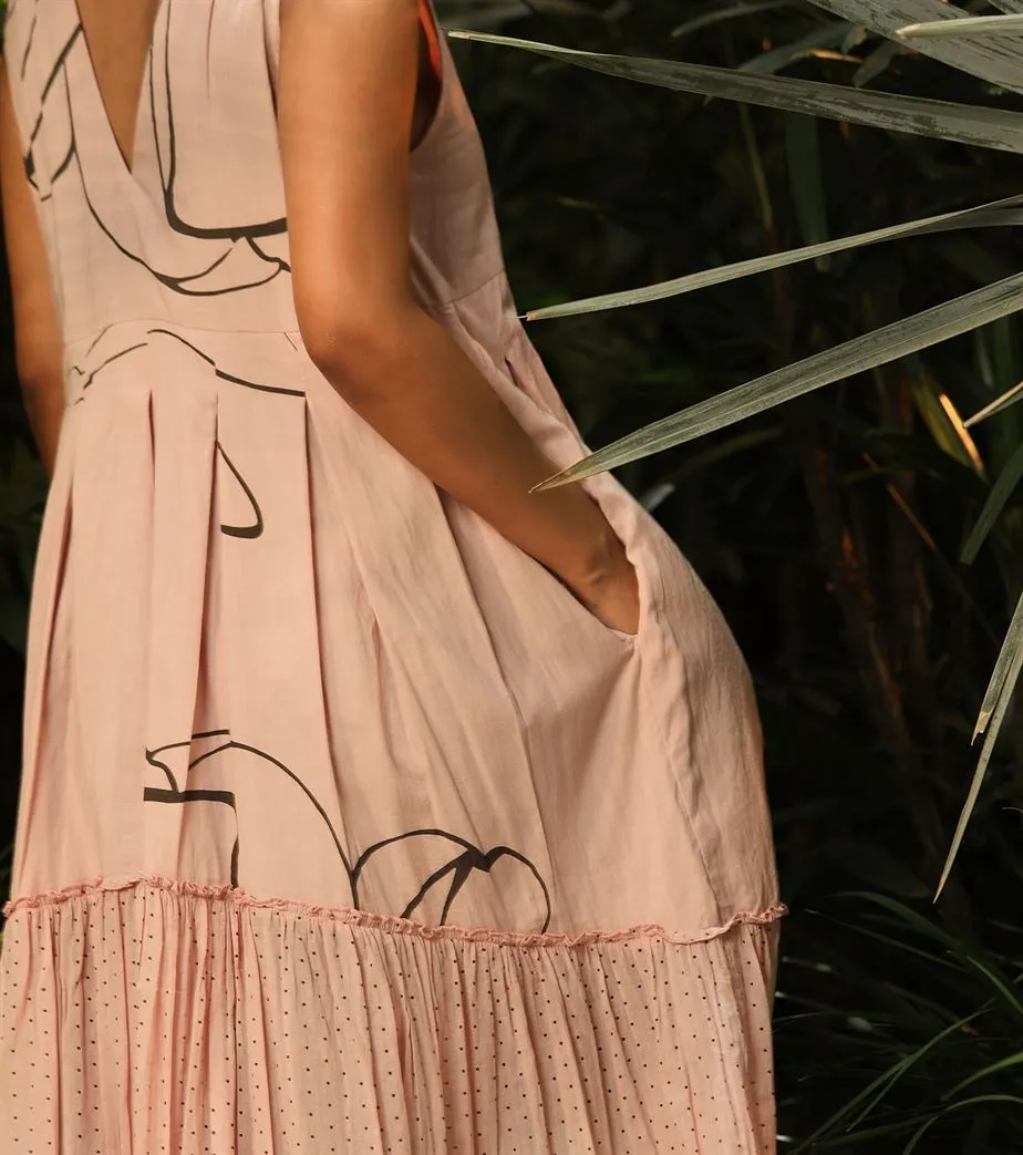 Khara Kapas   -   Whispering Winds Pink floral tiered dress - Another Day in Paradise