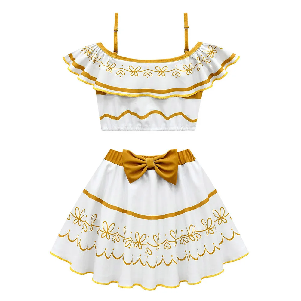Kids Girls Encanto Mirabel Cosplay Costume Swimwear Top Skirt Halloween Carnival Suit