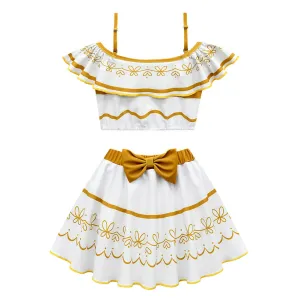 Kids Girls Encanto Mirabel Cosplay Costume Swimwear Top Skirt Halloween Carnival Suit