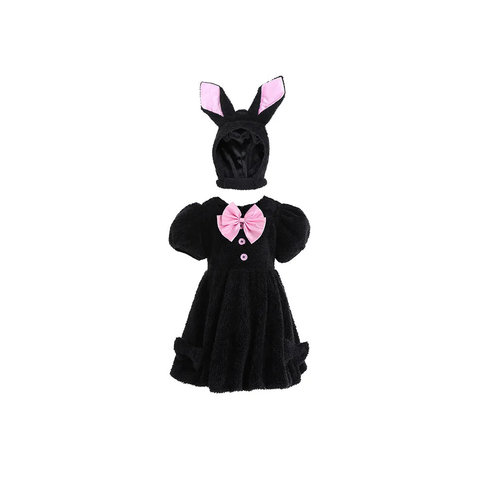 Kids Girls Holland Lop Rabbit Cosplay Costume Fleece Dress Headband Outfits Halloween Carnival Suit