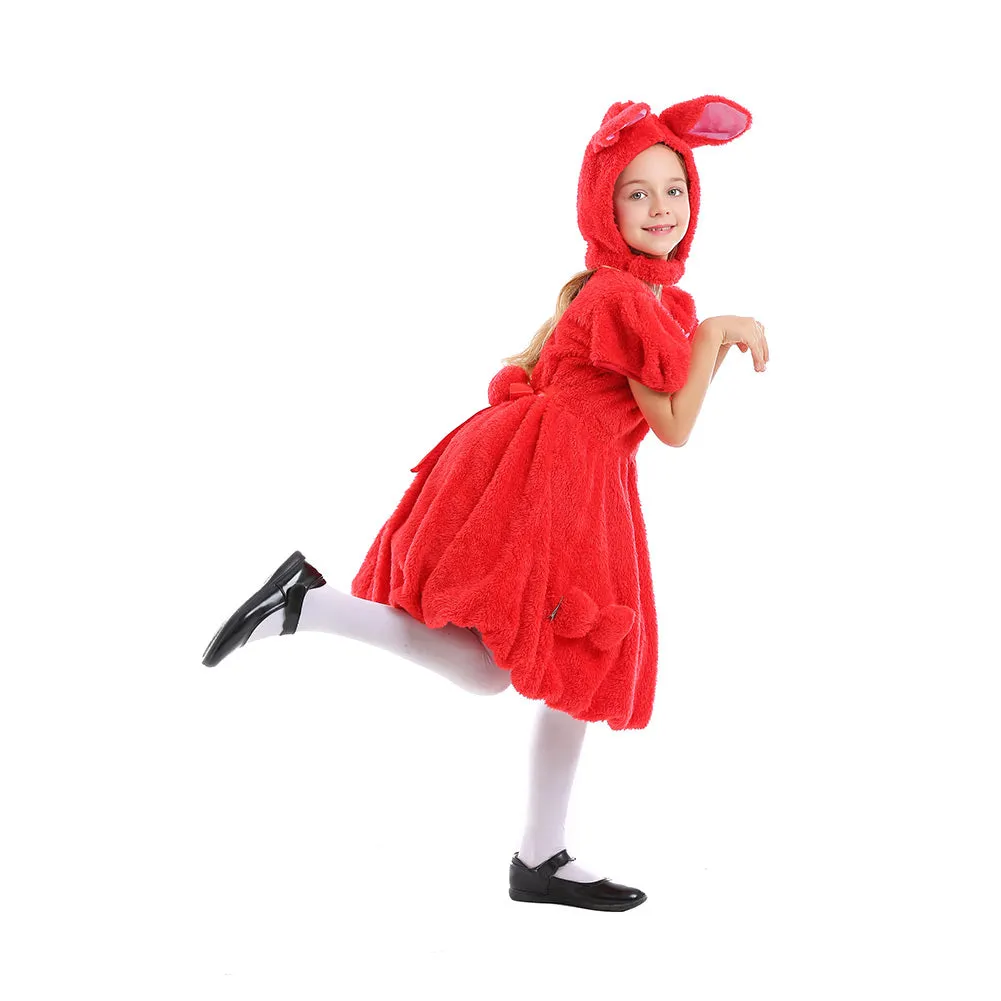 Kids Girls Holland Lop Rabbit Cosplay Costume Fleece Dress Headband Outfits Halloween Carnival Suit