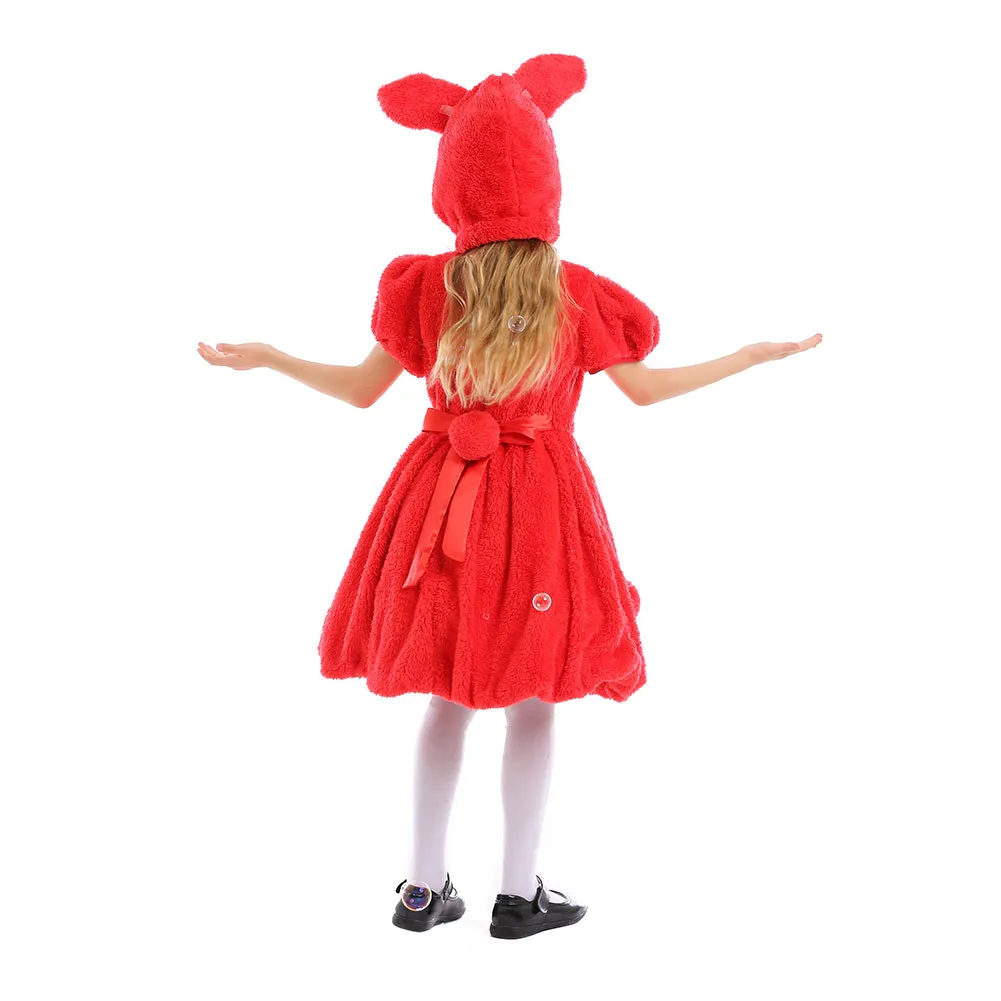 Kids Girls Holland Lop Rabbit Cosplay Costume Fleece Dress Headband Outfits Halloween Carnival Suit
