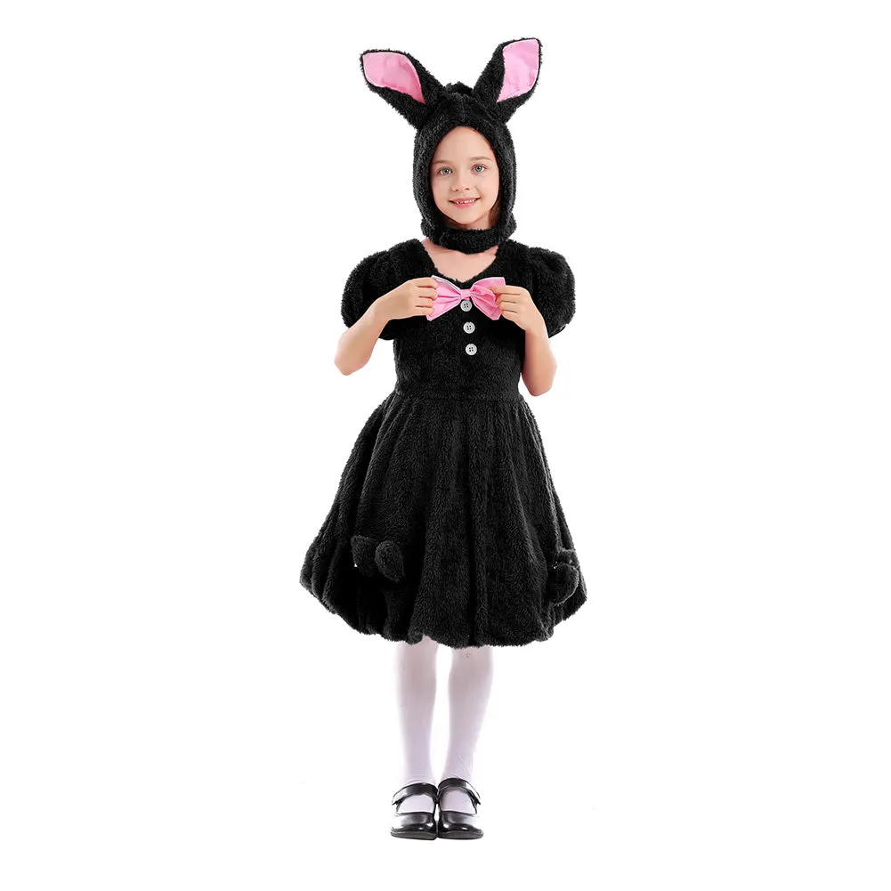 Kids Girls Holland Lop Rabbit Cosplay Costume Fleece Dress Headband Outfits Halloween Carnival Suit