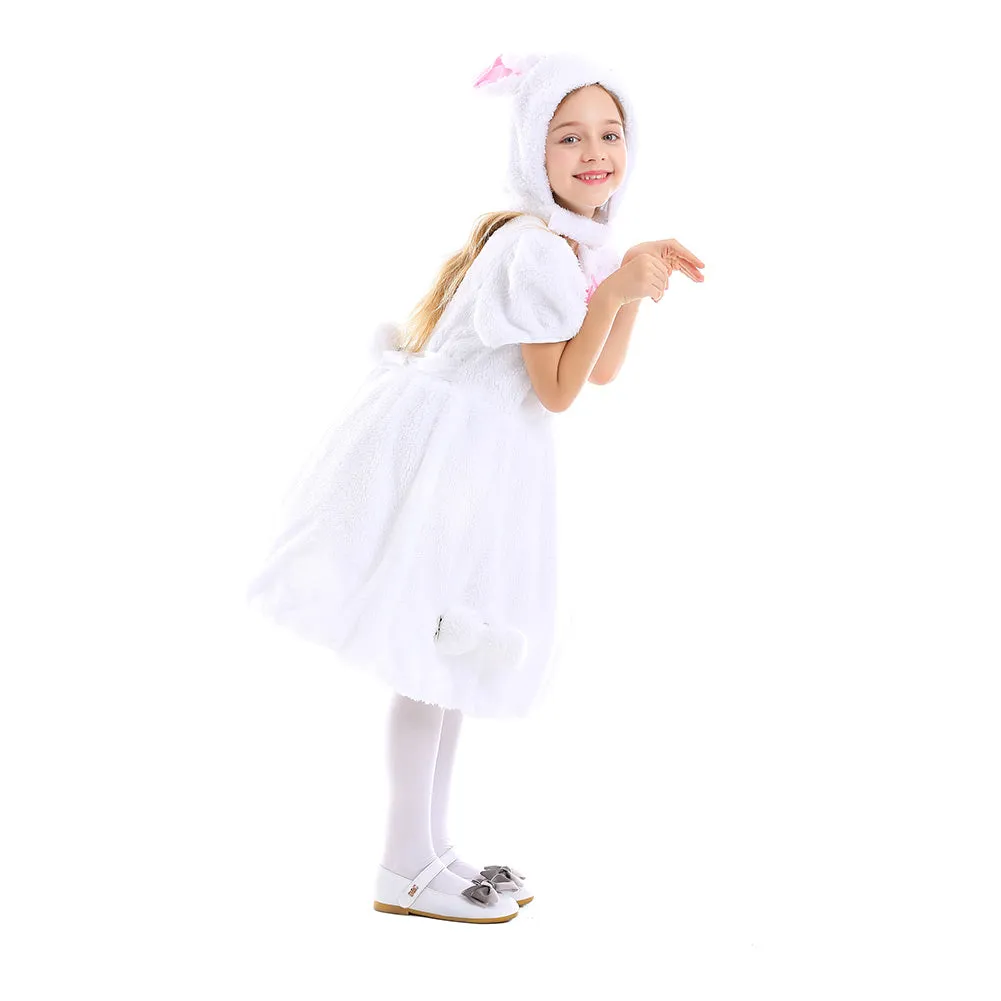 Kids Girls Holland Lop Rabbit Cosplay Costume Fleece Dress Headband Outfits Halloween Carnival Suit