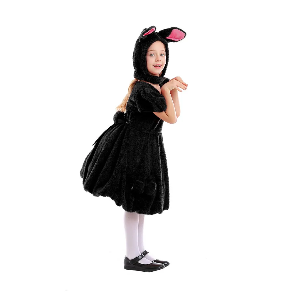 Kids Girls Holland Lop Rabbit Cosplay Costume Fleece Dress Headband Outfits Halloween Carnival Suit