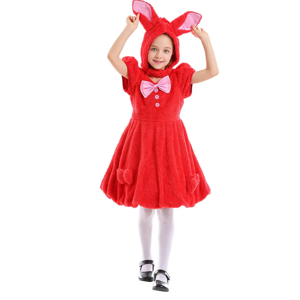 Kids Girls Holland Lop Rabbit Cosplay Costume Fleece Dress Headband Outfits Halloween Carnival Suit