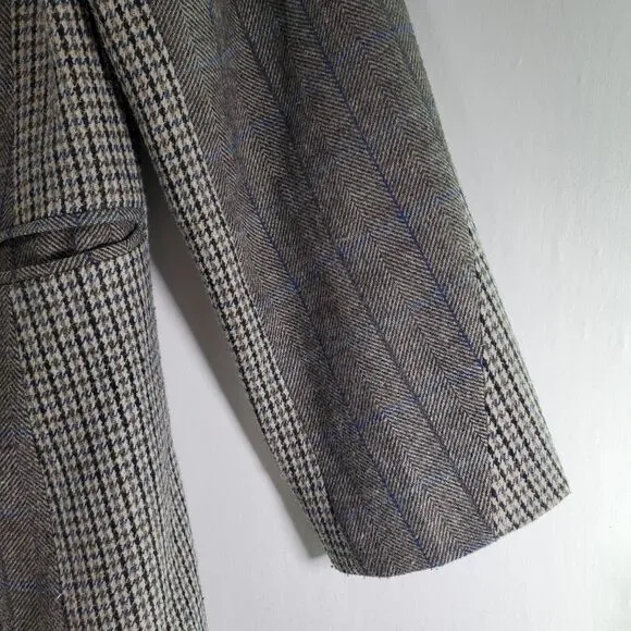 L 7 For all Mankind Double Breasted Blazer Mixed Print Houndstooth Plaid Wool