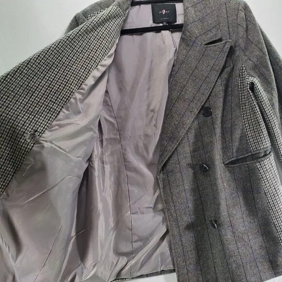 L 7 For all Mankind Double Breasted Blazer Mixed Print Houndstooth Plaid Wool