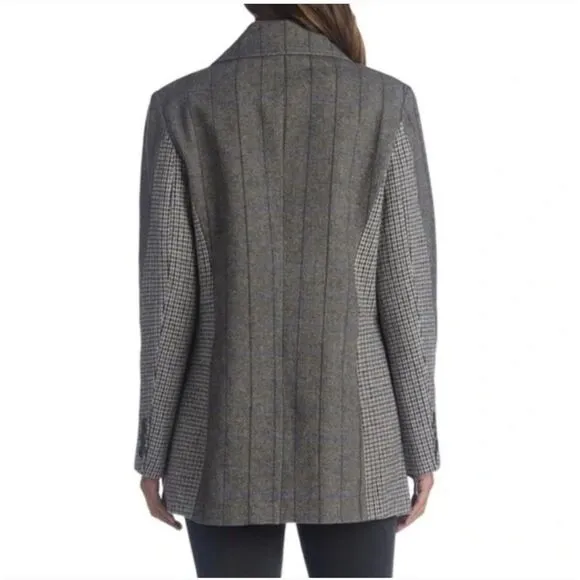 L 7 For all Mankind Double Breasted Blazer Mixed Print Houndstooth Plaid Wool