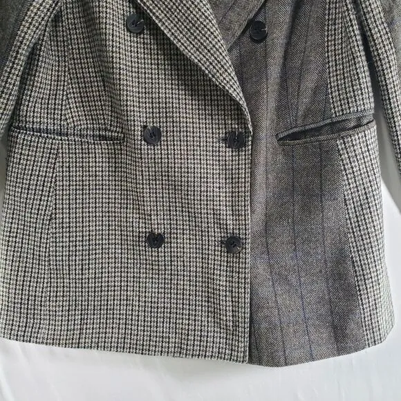 L 7 For all Mankind Double Breasted Blazer Mixed Print Houndstooth Plaid Wool