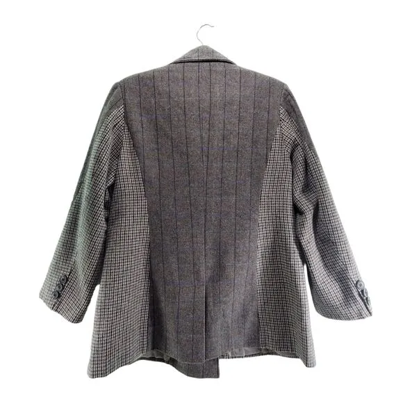 L 7 For all Mankind Double Breasted Blazer Mixed Print Houndstooth Plaid Wool