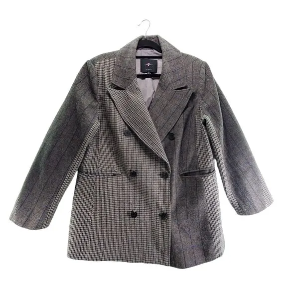 L 7 For all Mankind Double Breasted Blazer Mixed Print Houndstooth Plaid Wool