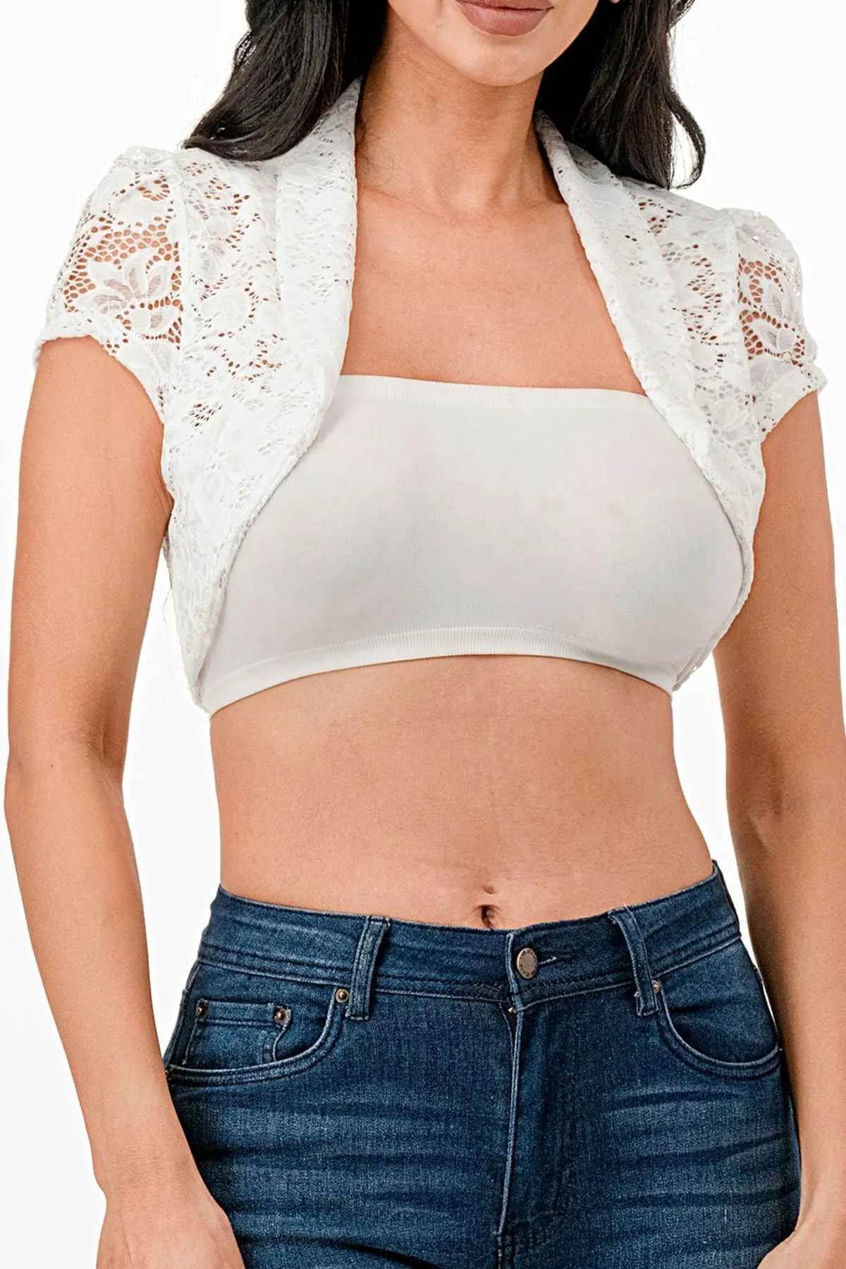 La Scala 11630 Crochet Lace Cropped Shrug