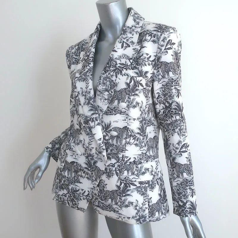 L'Agence Kenzie Double Breasted Blazer White/Gray Safari Scenic Print Size 8