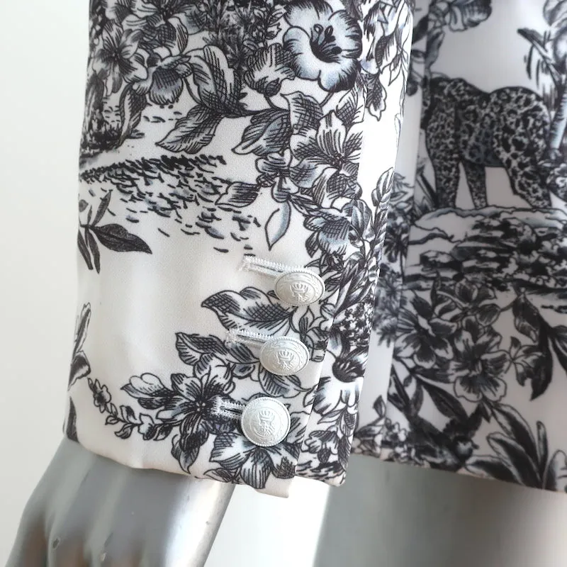 L'Agence Kenzie Double Breasted Blazer White/Gray Safari Scenic Print Size 8